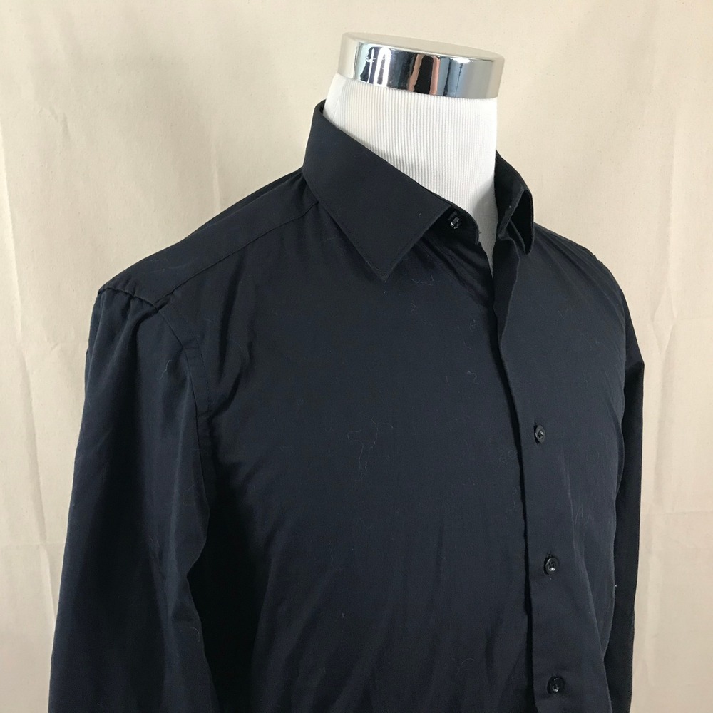 Bespoke Medium 15-15.5 Slim Fit Dress Shirt Black Cotton Button Front Formal